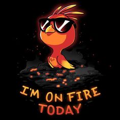 an orange bird with glasses on its head and the words i'm on fire today