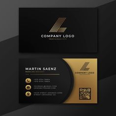 a black and gold business card with the letter l on it's front side