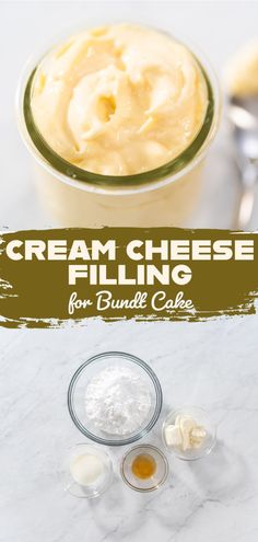 cream cheese filling for ground coffee in a glass bowl with spoons on the side