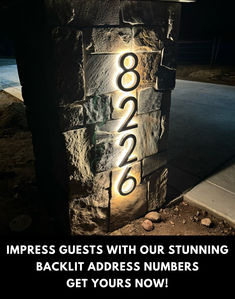 led lighted backlit illuminated house address numbers sign Illuminated Address Numbers, Address Numbers On House, Lighted House Numbers, Exterior House Lights, Mountain Castle, Illuminated House Numbers, Led House Numbers, Led House, Door Number