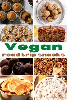 vegan road trip snacks collage with text overlay