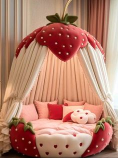 a bed made to look like a strawberry