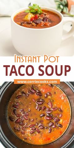 the instant pot taco soup is ready to be eaten