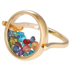 Multicolor gemstone 14k gold ring. Gemstone Shaker ring. Rainbow gemstone under sapphire glass ring. Floating gemstone gold ring. Metal: 14k gold Weight: 9 gr depends from size RIng face diameter 24 mm Natural gemstones are inside sapphire glass. Emeralds, tourmalines, sapphires, rubies, peridots, amethysts. Colors - red, green, blue, yellow, pink etc. Total weight of gemstones - 2.5 ct Luxury Multicolor Topaz Ring With Gemstone Accents, Gemstone Gold Ring, Gold Leaf Rings, Gold Flower Ring, Multi Gemstone Ring, Rainbow Gemstones, Gold Rings Fashion, Gold Gemstone Ring, Glass Ring