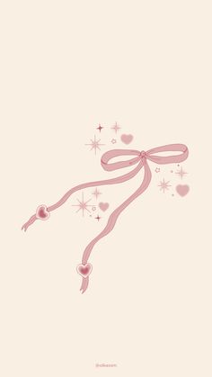 a pink ribbon with hearts and sparkles on the end is tied to a string