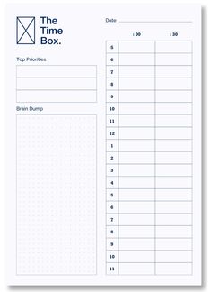 the time box is shown in blue and white with numbers for each item on it