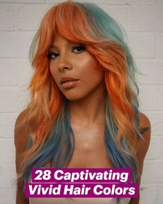 Indulge in a breathtaking blend of sunset orange and oceanic blue in this layered masterpiece. Soft curtain bangs frame your face, leading into sultry cascading waves. Bold yet elegant, it's a head-turning statement. Ready to explore more? Click for ideas and follow us on Pinterest! ** Photo Credit: Instagram @meaghanmastersonhair Ginger And Blue Hair, Orange And Blue Hair, Hair Cut For Girls, Hair Type Chart, V Shape Hair, Hair Dye Removal, Hairstyle Color, Classic Haircut