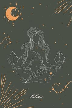 the zodiac sign libra is sitting in lotus position with her hands on balance bars