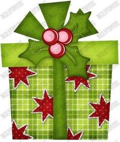 a green present box with red stars on it