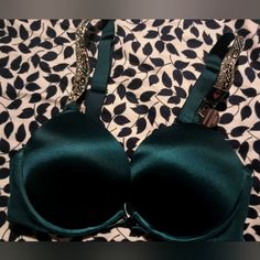 Hunter Green With Adjustable, Bejeweled Straps, Underwire, Push-Up Adds 2 Cup Sizes, The Bombshell Plunge Push-Up Bra From Victoria's Secret, Sizes 34a & 32c. Nwt. Retails For $69.95 Victoria's Secret Push-up Bra For Evening, Victoria's Secret Bombshell, Cup Sizes, Pretty Lingerie, Cute Clothing, Accessories Ideas, Hunter Green, Push Up Bra, Women's Intimates