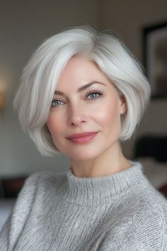 6. Short Layered Crop with Silver Lowlights (Haircuts For Older Women With White Hair) - Haircuts For Older Women With White Hair Short Layers, Stylish Haircuts, Haircut For Older Women, White Hair, Short Hair Styles, Hair Cuts, Celebrities, Hair Styles, Hair