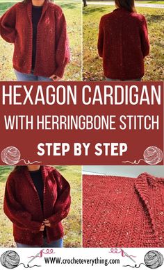 the hexagon cardigan with herringbone stitch step by step pattern is shown