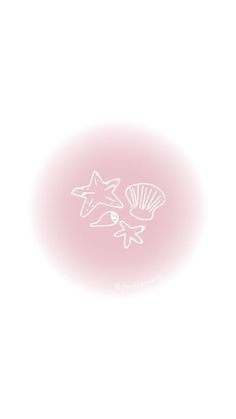 a pink circle with an image of a starfish and a sea shell on it