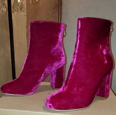 Joie Saleema Velvet Block Heel Ankle Boots Booties - Cerise Hot Pink - Size 37.5 71/2 A Modern Block-Heel Bootie Made From Lush Velvet Is As Minimal As It Is Striking--Making It The Perfect Luxury Boot For Making A Statement. Will Go With Any Fashionable Wardrobe- Square Toe - Solid Vamp - Back Zip Closure - Lightly Padded Footbed - Block Heel - Approx. 4" Heel - Approx. 5" Shaft Height New Never Worn, Fun Party Boots Or Causal Made In Italy Hot Pink Boots, Party Boots, Velvet Block Heels, Luxury Boots, Velvet Boots, Velvet Shoes, Pink Boots, Block Heel Ankle Boots, Heel Ankle Boots