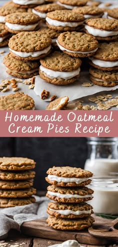 homemade oatmeal cream pies are stacked up on top of each other