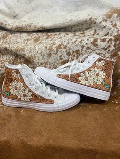 Custom Leather Converse, Leather Tooled Converse, Cute Western Shoes, Tooled Converse, Country Converse, Western Wedding Shoes Bride, Western Converse, Western Sneakers, Women’s Shoes