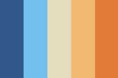 an orange and blue color scheme with the word,