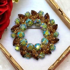 Vintage Juliana D&E Aurora Borealis Golden Brown Rhinestone Wreath Circle Brooch Pin In Pre-Owned Condition. Have Flaws, Wear And Tear Due To Use And Age (Zoom Photo To See Details). Safety Pin Can’t Close (Can Be Repaired). Size: 2.5” Diameter. Signed: No. Sold As Is. No Refund. All Display Items Are Not Included. A Great Piece To Add On Your Collection. Wonderful Gift For Ones Who Love Collecting Antique/Vintage Items. Item Might Show Some Wears Consistent With Age And Use. I Believe This Will Add More Charm To Your Collection. I Still Have A Tons Of #Antique #Vintage Collectibles Listed In Our Store. Browse Around, Purchase More! I’m Glad To Combine Shipping! Thank You For Juliana Jewelry, Zoom Photo, Golden Brown, Aurora Borealis, Safety Pin, Brown Gold, Antique Collection, Red Gold, Aurora