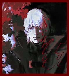 an anime character with white hair and red eyes