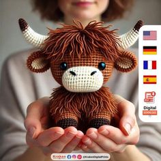 Free crochet patterns Crocheted Highland Cow, Highland Cow Amigurumi Free Pattern, Crochet Highland Cow Free Pattern, Crochet Animal Tutorial, Highland Cow Crochet Pattern, Highlander Cows, Crochet Highland Cow, Highland Cow Pattern, Highland Cow Crochet