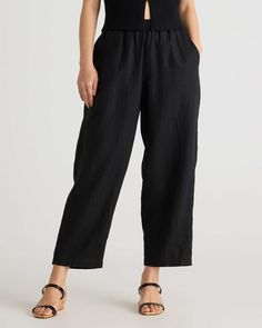 Quince Linen Pants, Casual Ramie Bottoms With Relaxed Fit, Effortless Ankle-length Pants With Pockets, Spring Linen Pants With Hip Pockets, Flax Colored Relaxed Fit Bottoms For Work, Wide Leg Ramie Bottoms With Pockets, Relaxed Fit Flax Bottoms For Work, Relaxed Fit Pants With Pockets, Effortless Relaxed Fit Pants With Pockets