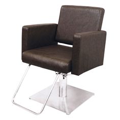 a brown chair sitting on top of a metal stand