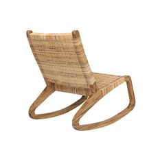 a wooden rocking chair made out of wicker