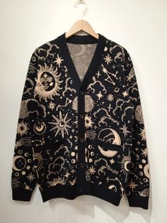 The Celestial Cardigan – Sleepy Peach Celestial Core Outfits, Celestial Outfit Male, Astral Clothes, Celestial Outfit Aesthetic, Celestial Cardigan, Astrology Outfits, Wizard Aesthetic Fashion, Spacecore Outfits, Celestial Aesthetic Clothes