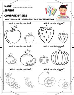 the worksheet for comparing different fruits and vegetables