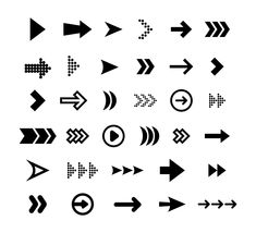 an arrow icon set in black and white, with arrows pointing to different directions on the left