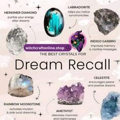 Crystals For Vivid Dreams, Energy Stones Crystal Healing, Goddess Crystals, Water Crystals, Wicca Recipes, Gemstones Chart, Wishing Stones, Crystal Uses