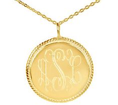 Add a personal touch to your look--night or day--with this monogrammed disc pendant in 14K gold-plated sterling silver. Gold Monogram Medallion Jewelry, Round Monogram Initial Necklace For Personalized Gift, Gold Initial Necklace With Monogram, Gold Monogram Initial Necklace, 14k Gold Monogram Initial Round Pendant Necklace, Personalized Yellow Gold Round Initial Necklace, Monogram Pendant, Disc Pendant, Personalized Monogram