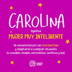 an advertisement with the words carolna in spanish and english, on a pink background