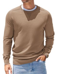 PRICES MAY VARY. SOFT FABRIC: This Mens Pullover Sweater is made of soft and comfortable fabric, which is smooth to the touch, wrinkle free, has good elasticity, is not easy to pill and fade, and will not shrink or deform, giving you a comfortable wearing experience. CASUAL DESIGN: Basic Men Long Sleev Crew Neck Sweater. The design of the sweatshirt with an inverted triangle neckline reflects the American casual style. Ribbed cuffs and hem for a better fit. MATCHING TIPS: Lightweight Sweaters ca Mens Tan Sweater Outfit, Cheap Fitted Men's Sweater, Mens Brown Sweater, Men's Affordable Crew Neck Sweater, American Casual Style, Dark Brown V Neck Sweater Men, Mens Pullover Sweater, Inverted Triangle, American Casual