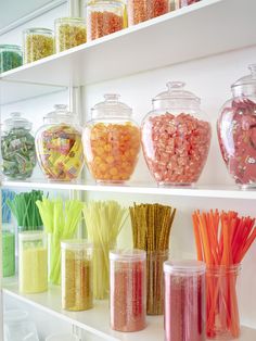 We loved helping our client create this super cute, colorful display for their studio space! The shelving is from IKEA and all the canisters are from Amazon.