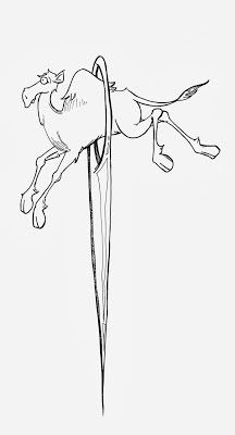 a black and white drawing of a horse on a pole with its tail hanging down