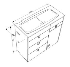 a drawing of a sink and cabinet with measurements