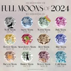 the full moon calendar is shown in different colors