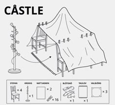 the diagram shows how to build a castle with furniture and accessories, including a ladder