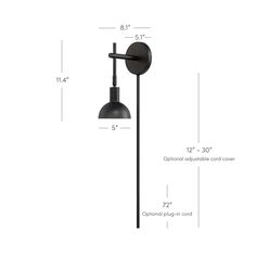 an image of a wall light with measurements for the bulb and arm length on it