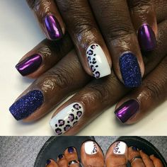 Purple Leopard Nails, White Chrome, Purple Leopard, Glitter Nails, Nail Ideas