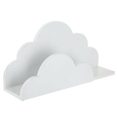 a white cloud shaped bookend on a white background with clippings for text