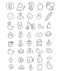 an image of doodles with different types of animals and letters on them, all in