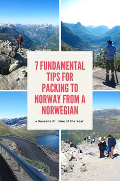 four pictures with the words, 7 fundamental tips for packing to norway from a norwegian