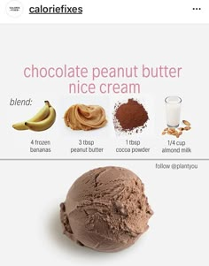 chocolate peanut butter ice cream is shown in this info board, with the ingredients to make it