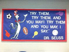 a dr seuss bulletin board on the wall