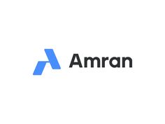 the logo for amran is shown in black and blue letters on a white background