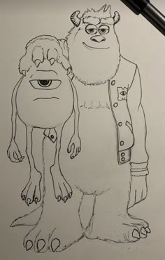 a drawing of a gorilla and a man with glasses on his head, standing next to each other