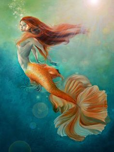 a painting of a mermaid sitting on top of a fish