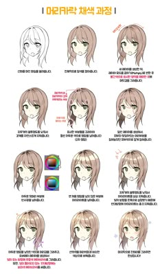 an anime character's hair chart with instructions for how to style the hair and make it